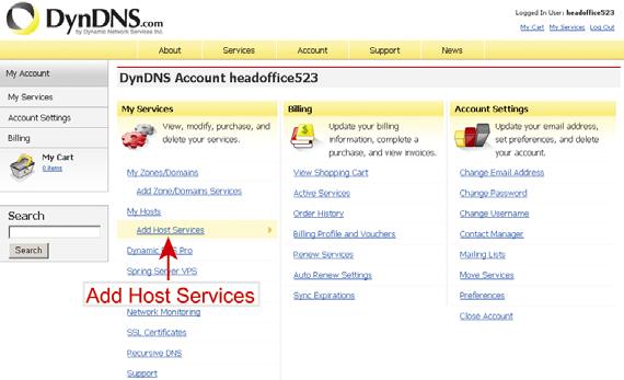 Enter the IP address you want to redirect. Note down the whole host name, for example, headoffice523.dyndns.