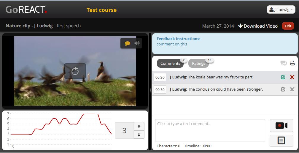 Comments and ratings from all reviewers will be displayed, along with the video and playback