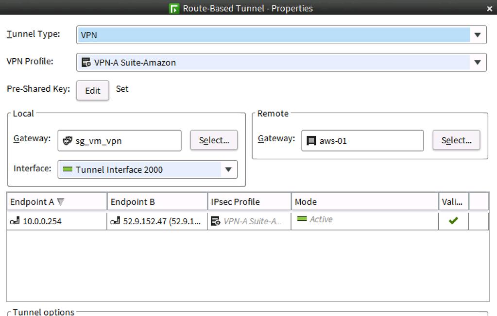Edit the Route Based VPN (Configuration->VPN->Route Based VPN) and create