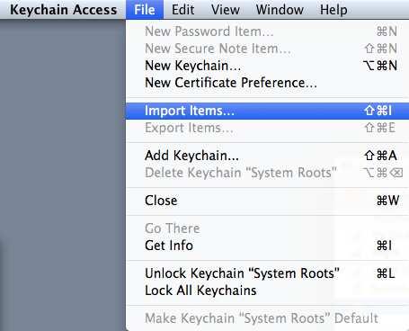 click Certificates. Figure 171 Mac OS Keychain Access 5) In the Keychain Access toolbar, select File and then Import Items.