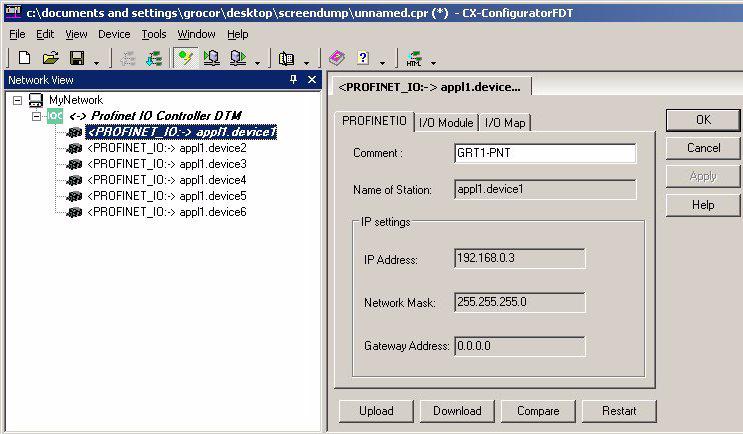 Set-up the GRT1-PNT Configuration Section 3-4 3-4-2 Set-up using the DTM GRT1-PNT DTM window which pops up after double-clicking the GRT1-PNT entry in the Network View is shown below.