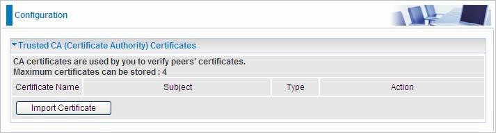 Certificate This feature is used for TR069 ACS Server authentication of the device used certificate, if necessary.