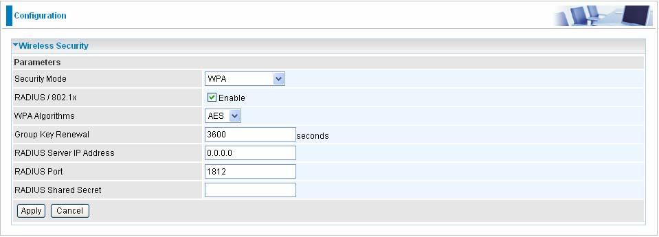 If you want to enable the RADIUS service, check Enable and then do the following settings. RADIUS Server IP Address: Enter the IP address of RADIUS authentication server.