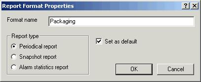 3. In the Report Format Properties form in the Format name field, enter Packaging Select the Set as default checkbox. In the Report type group, select the Periodical report option. 4.