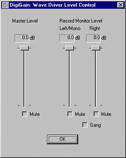 How to Use DigiGain Figure 2. DigiGain WaveDriver Level Control Master Level This slider adjusts the output volume of channels 1-2 on your Digidesign audio interface.