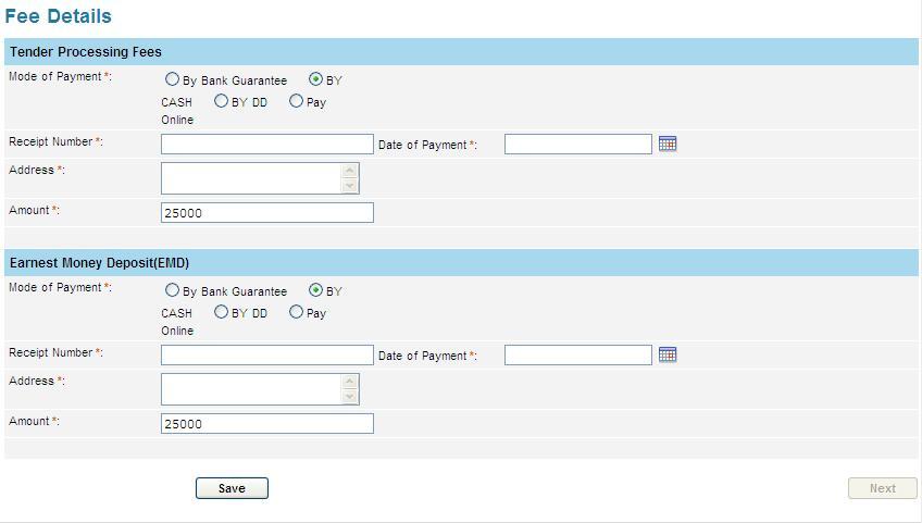 Figure 18 Fees Details screen 10. Type the receipt number, address, amount in corresponding fields. 11. Select date from calendar in date of payment field. 12. Click on Save button. 13.