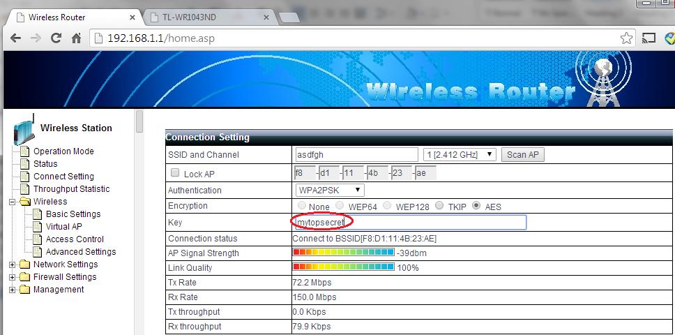 If the setting is correct, the wireless router should connect to the service provider access point like following: 3.