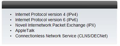 Network Layer Protocols The Internet Protocol (IPv4 and IPv6) is the most