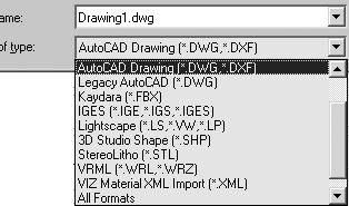 Import Dialog Box File Link Dialog Box File Import The type of file format you import will dictate the interface used. AutoCAD Drawing (*.DWG,*.DXF) vs. Legacy AutoCAD (*.