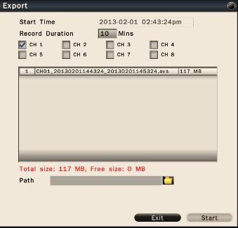4 Export Video To export the video from NVR hard disk to external device, click Export button to bring up the Export menu shown as below.