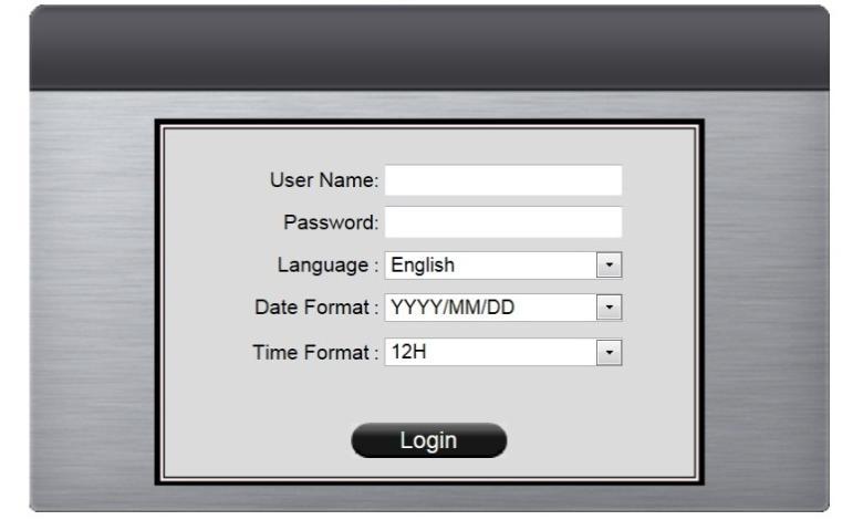 After installing the Active X, the login page will be displayed for users to enter the User name and Password.