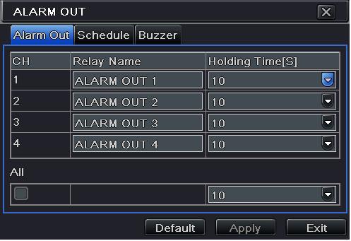 Step 2: Select the Schedule tab. This will bring up the schedule setup interface. The setup steps for schedule for alarm out are similar to normal schedule setup; you can refer to 4.