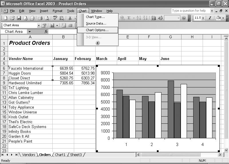 Enhancing a Chart Add a Title Select a chart to which you want to add a title or titles.