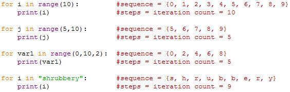 OR LOOP It may be easier to think of the for loop as a for each step through sequence loop.