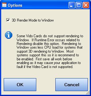 20 To test in the PC system supports 3D rendering to move processing to the graphic card select Configure-Options and enable the 3D Render Mode to Window.