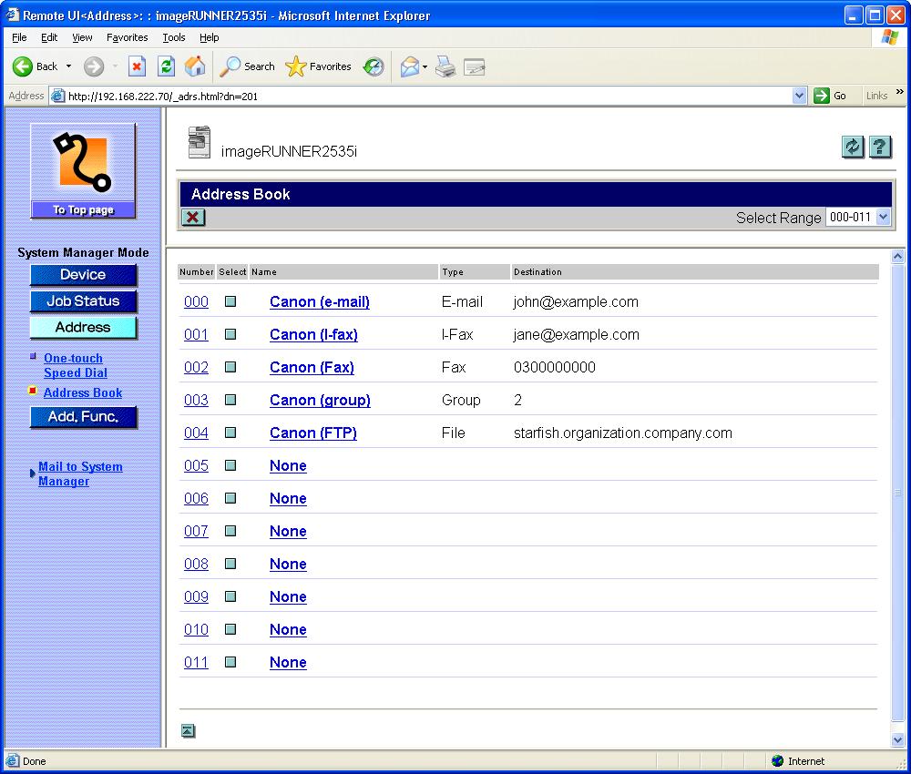Editing the Destinations You can register, edit, or delete the destinations in the Address Book. NOTE The screen shots and procedures in this section are for the Address Book.