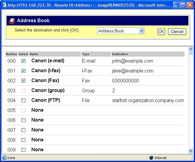 2 Managing Jobs and Machine Data To register a new group address: Click [None] or any number for which [None] is displayed on the page shown in step 1.