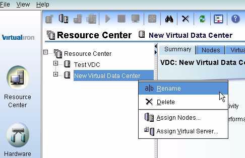3. Right click on the VDC, select Rename from the submenu, and type in a new name.