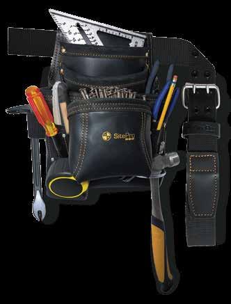 Professional tool bag offers two (2) large main  pencils, etc. Swing snap-in hammer holder and steel tape measure clip.