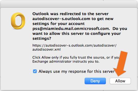 If you receive a pop up that states outlook was redirected to the server Check the