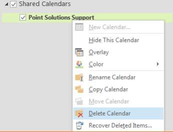 How to Remove a Shared Departmental Calendar Outlook 2013/2016 1. In Outlook, go to Calendar, and then right click the calendar you want to remove. 2. Click Delete Calendar in the dropdown list that appears.