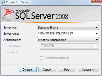 1. Start the Microsoft SQL Server Management Studio. 2. Do the following: Under Server type, select Database Engine. Under Server name, select the correct server name (see Note above).