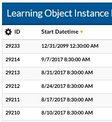 . Use the drop down box to selector The Learning Object List will refresh with the listing narrowed by the selected criteria.