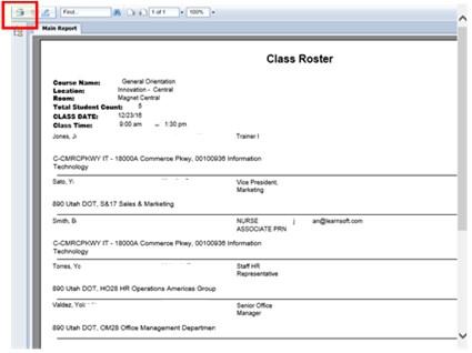 PRINT REPORT Class Roster Printable Class Roster report.