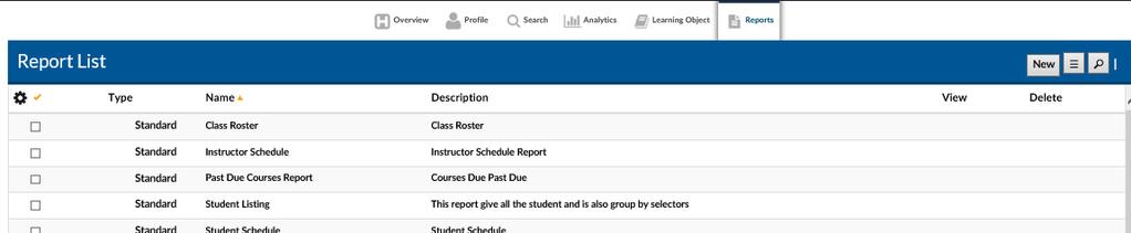 Reports Tab Click the Reports tab to access the Report List which displays a listing of reports enabled for use by the Instructor and allowing the Instructor to query learning information required to