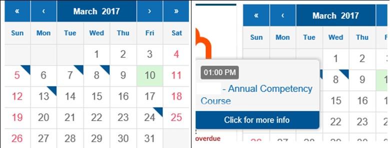 Overview Tab Instructor View Progress Report - Calendar The Calendar in the top right corner displays the current month.