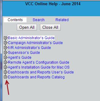 The navigation tree lists all of the VCC guides that are included in the Help To see the