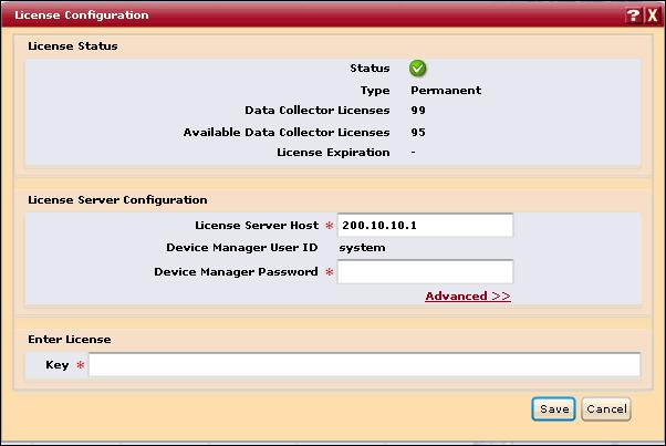 Figure 3-1: License Configuration Dialog Box 3. Under License Server Configuration, specify the appropriate information: License Server Host.