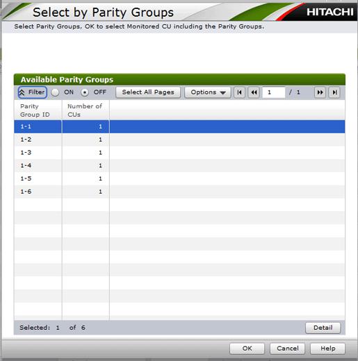 Available Parity Groups table Item Parity Group ID Number of CUs Detail ID of the parity group. Description Number of CUs included in the parity group.