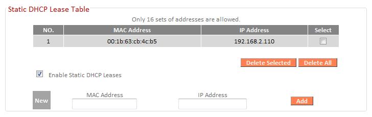 Start IP End IP Enter the start IP address for the DHCP server s IP address leases. Enter the end IP address for the DHCP server s IP address leases.