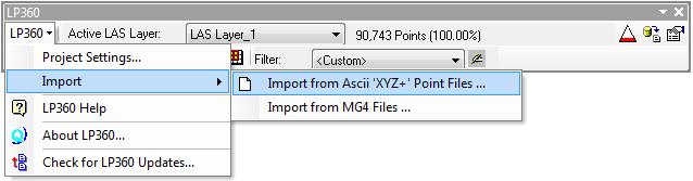 How to Import ASCII and MG4 Files To use ASCII XYZ text files of LIDAR points in LP360, the text files must first be imported or converted to LAS files.