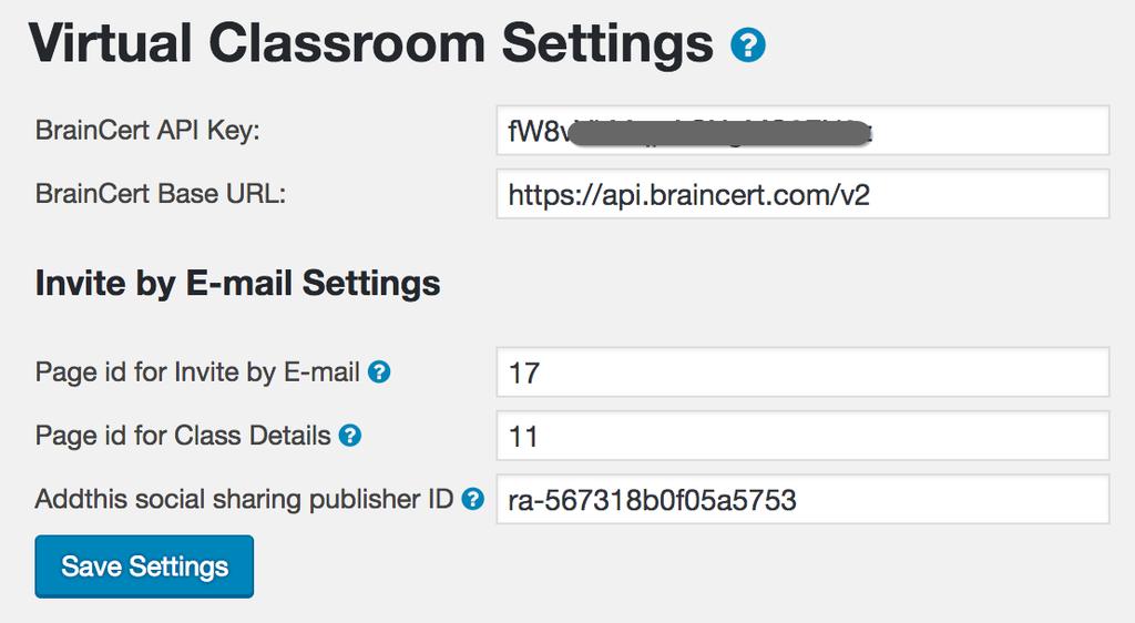 plugin. Go to Virtual Classroom from the plugin menu and click Configuration.