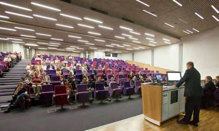 Forum Alumni Auditorium Fixed tiered lecture theatre Ventilation Built in equipment 404 swivel chairs each with data and power Mechanical air handling via under-floor vents to keep auditorium with 1