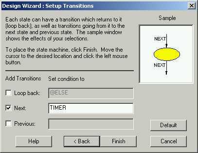 PROGRAMMABLE LOGIC DESIGN -- QUICK START HANDBOOK CHAPTER 4 In the Setup Transitions box, type TIMER in the Next field (shown in Figure 4-17).