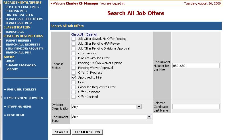 Viewing the Completed Job Offer To view the final details of the accepted job offer login to