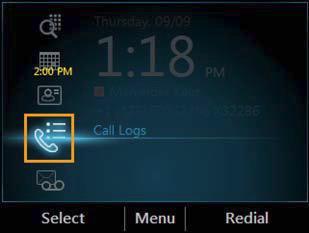Call Logs Display The Call Log displays a history of calls made to or from your desk phone.