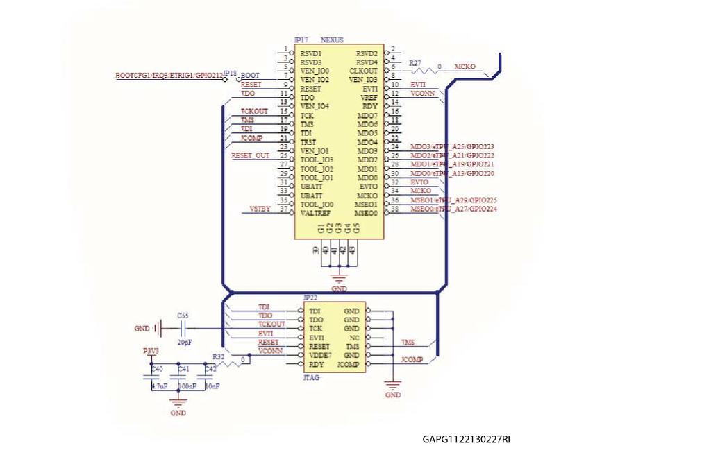 Hardware overview UM1699 Figure 9. JTAG / Nexus debug connection (schematic diagram) 2.