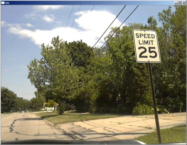 In this case, the speed limit sign and the speed limit value (45 mph) were captured and correctly identified in Window 2 while nothing