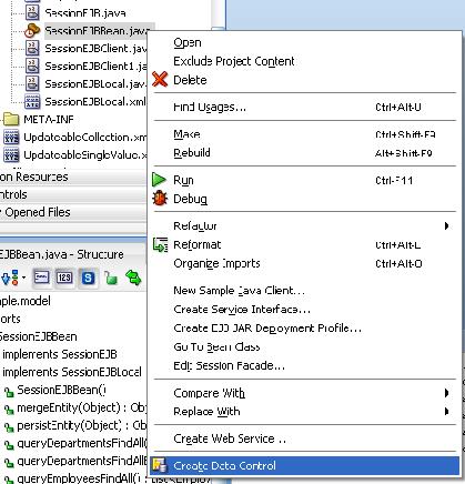 ADF 11g Built-in Data Controls Java Class EJB Web Service URL (XML