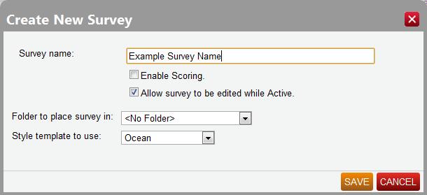 Create a New Survey To create a survey you must first visit the Survey Manager page. This can be completed by selecting the SURVEYS text on the top menu of your application.
