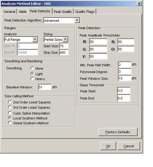 For the purposes of this software configuration, the settings contained within the Peak Quality and Quality Flags tab can be left at the default