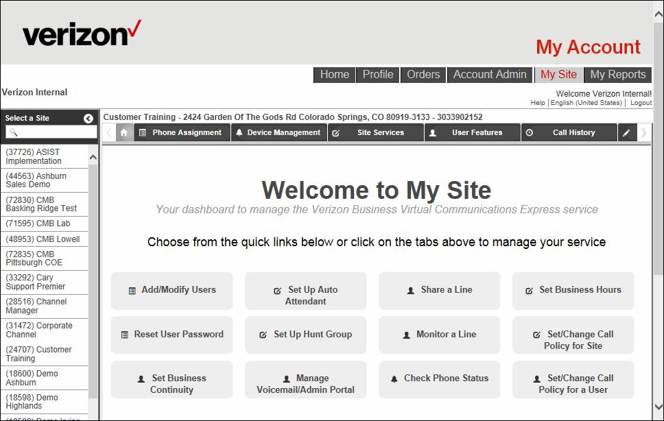 Click the My Site tab at the top of the screen. 5. Select a site from the list on the left.