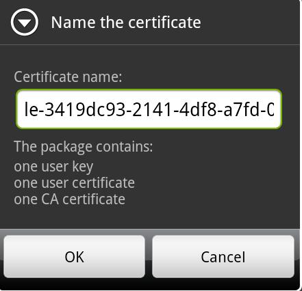 Select OK to install the certificate. 5. Create a credential storage password.