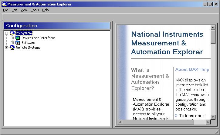 Chapter 2 Measurement & Automation Explorer (Windows) Starting Measurement & Automation Explorer To start MAX, select Start»Programs»National Instruments»NI-488.2» Explore GPIB. Figure 2-1 shows MAX.