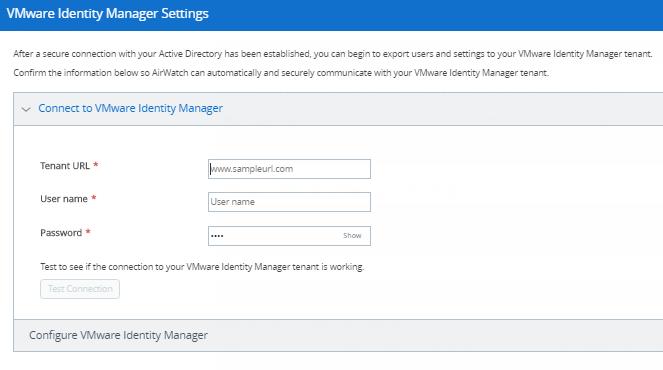 1. Click Configure against the VMware Identity Manager