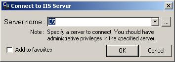 Or Right click on the Internet Information Servers tree, and select Connect.
